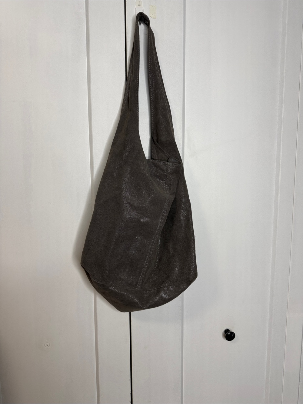 Classic Dark Grey Leather Hobo Bag - with attached small zippered bag inside